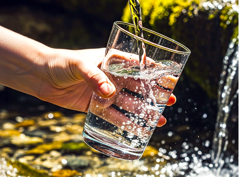 自然の水を注ぐ様子