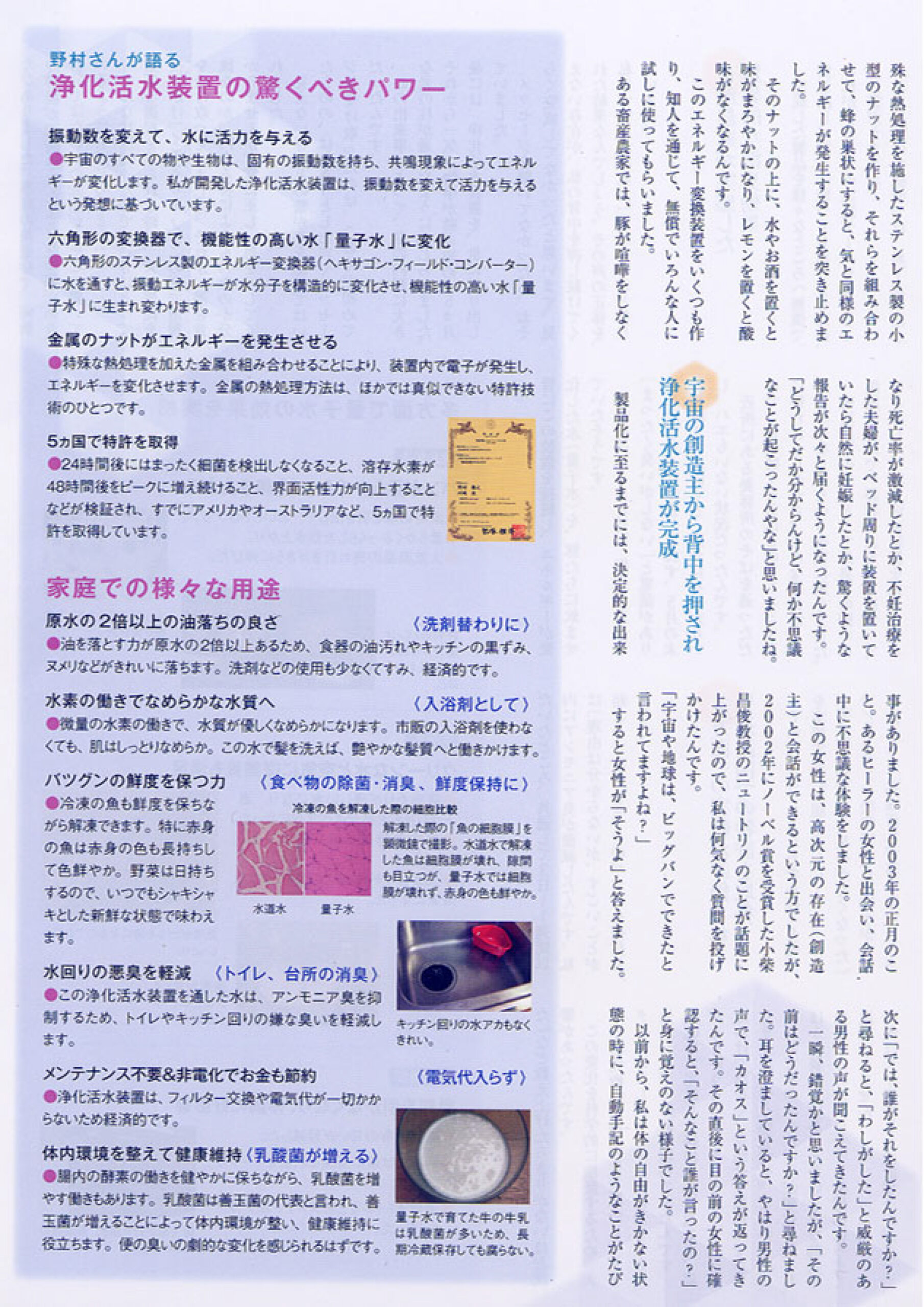 アネモネ掲載記事2ページ目 ― 浄化活水装置の驚くべきパワー・家庭での用途